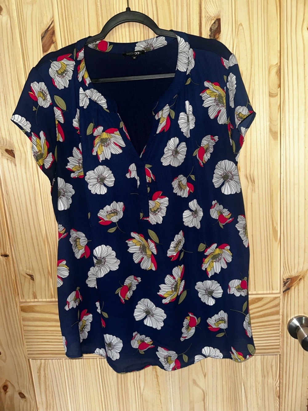 Papermoon Navy Floral Split-Neck Short Sleeve Blouse